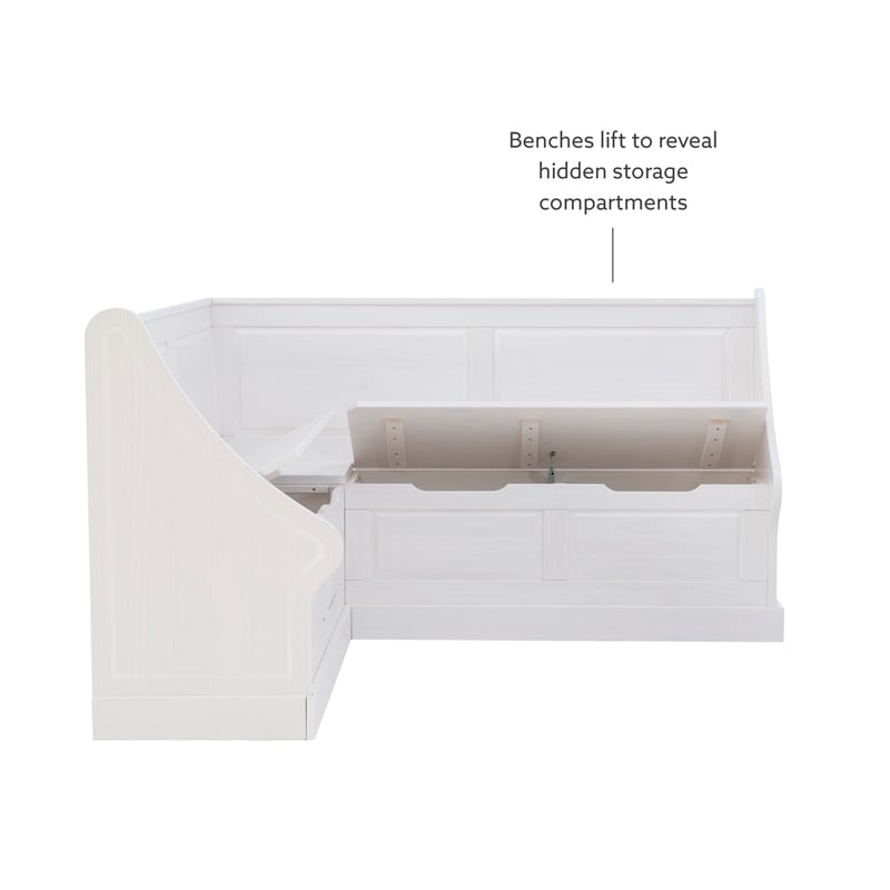 Pemberly Row Corner Breakfast Nook with Hidden Storage in White