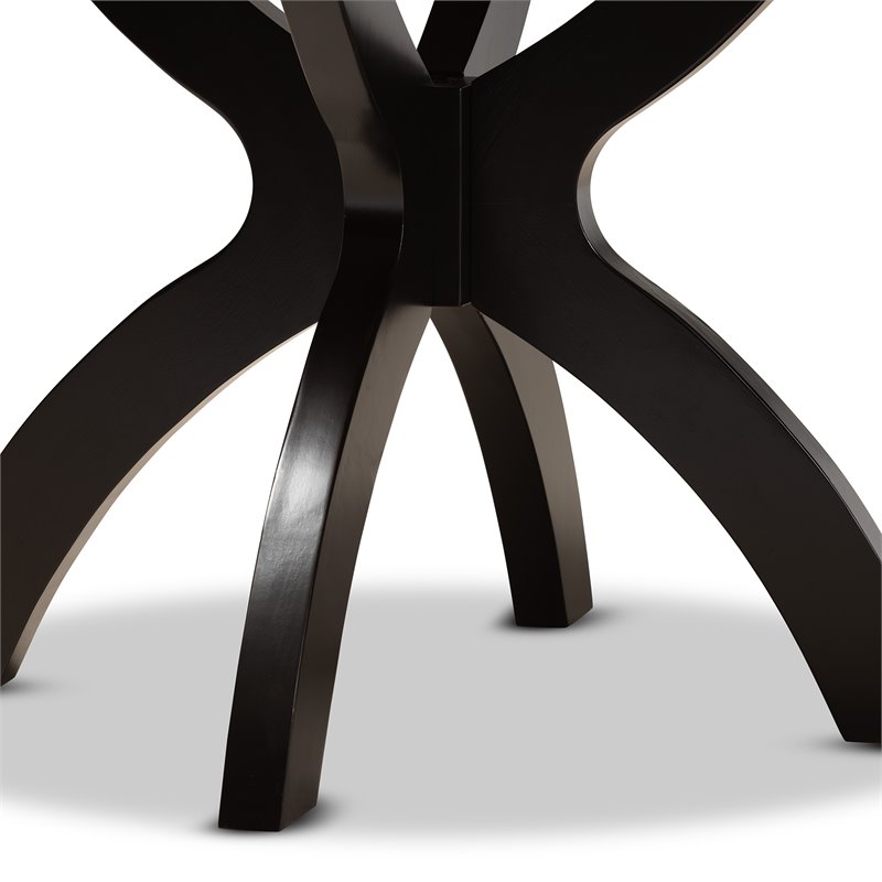 Pemberly Row Round Wood Dining Table with Sculptural Base in Dark Brown