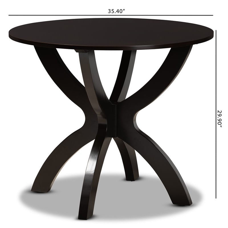 Pemberly Row Round Wood Dining Table with Sculptural Base in Dark Brown