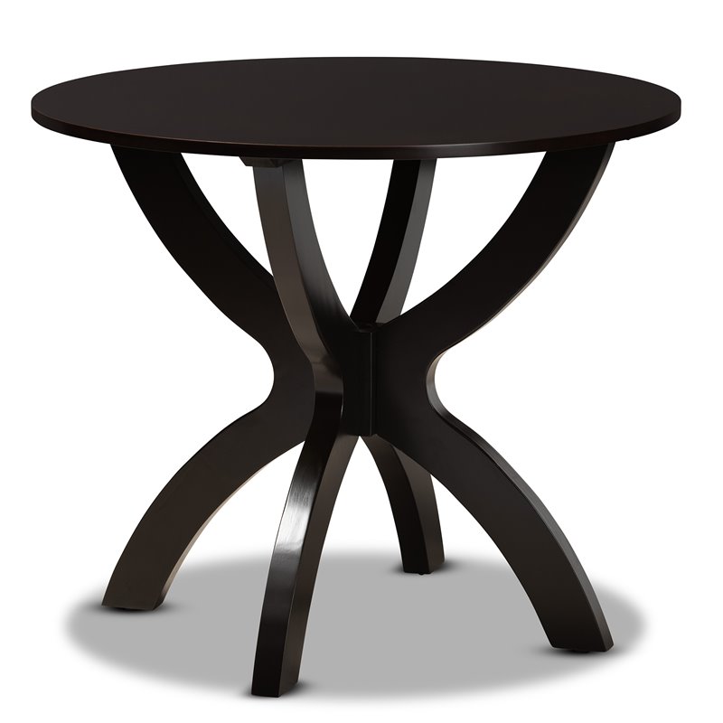 Pemberly Row Round Wood Dining Table with Sculptural Base in Dark Brown