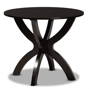 Pemberly Row Round Wood Dining Table with Sculptural Base in Dark Brown