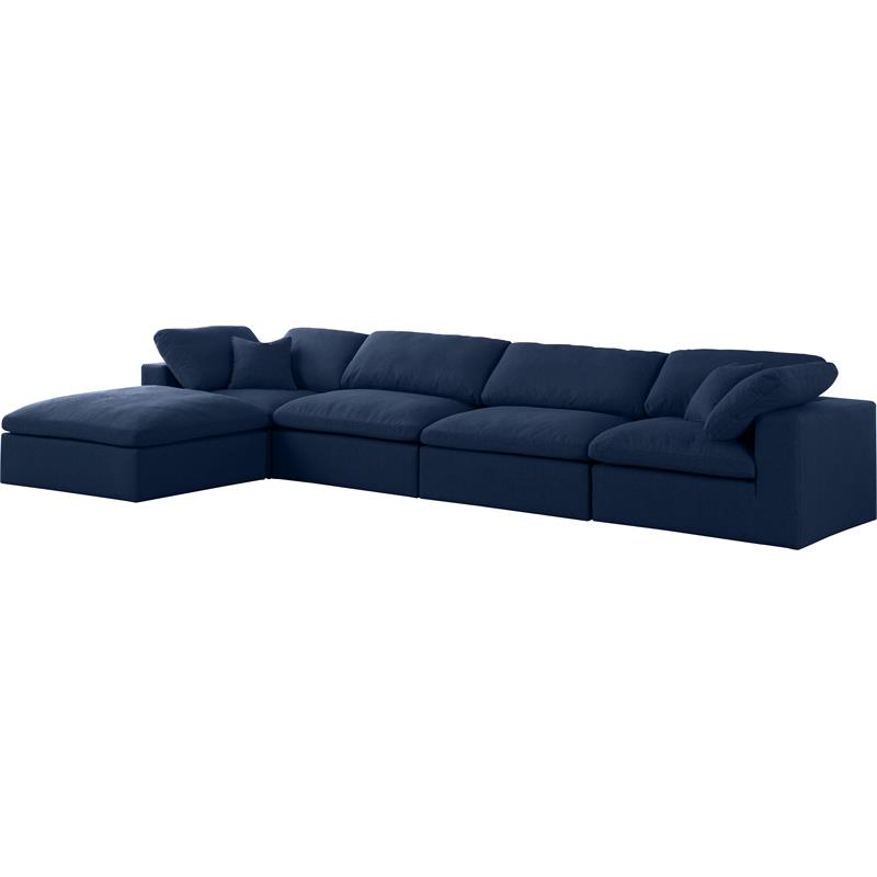 Pemberly Row 5 Piece Navy Linen Modular Sectional with Wood Frame