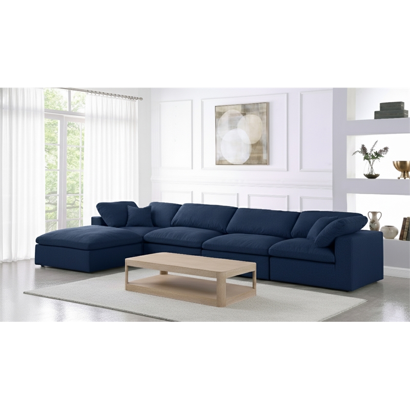 Pemberly Row 5 Piece Navy Linen Modular Sectional with Wood Frame