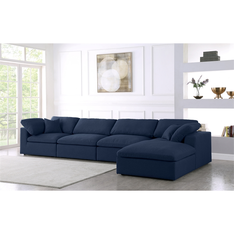 Pemberly Row 5 Piece Navy Linen Modular Sectional with Wood Frame