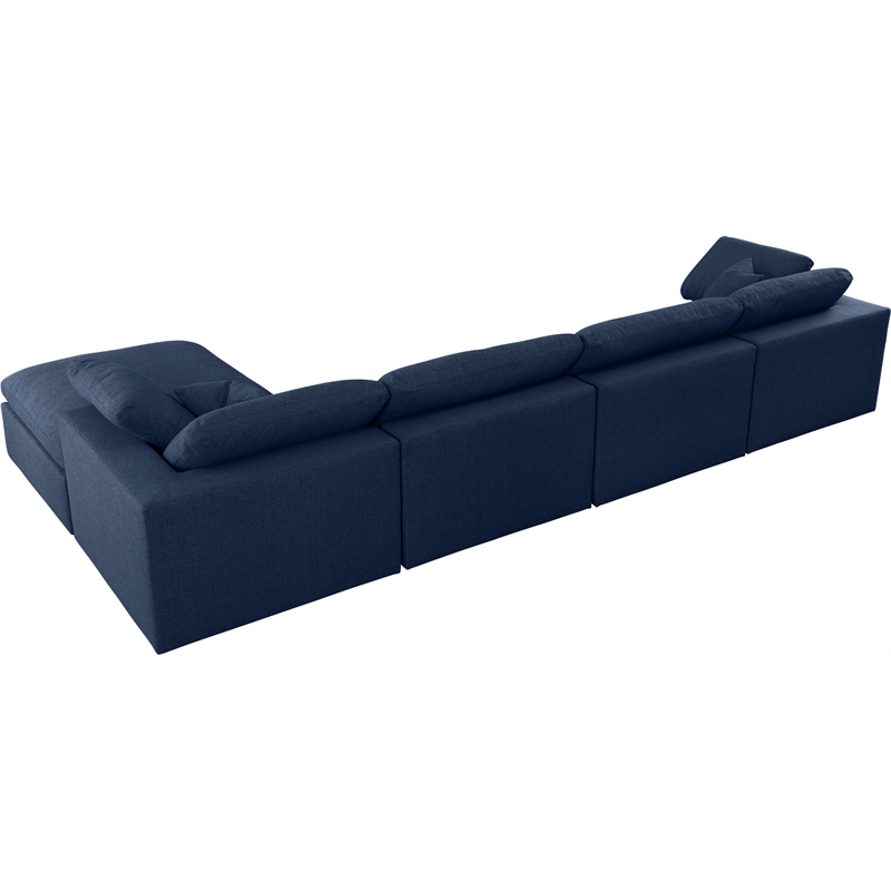 Pemberly Row 5 Piece Navy Linen Modular Sectional with Wood Frame