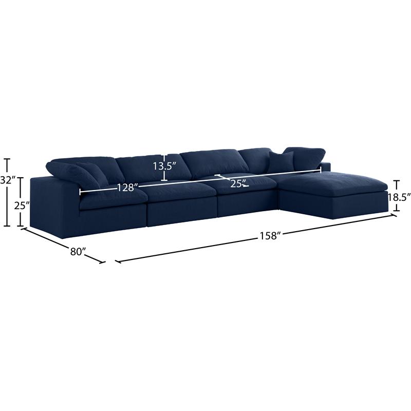 Pemberly Row 5 Piece Navy Linen Modular Sectional with Wood Frame