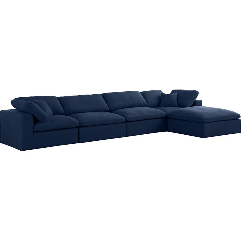 Pemberly Row 5 Piece Navy Linen Modular Sectional with Wood Frame