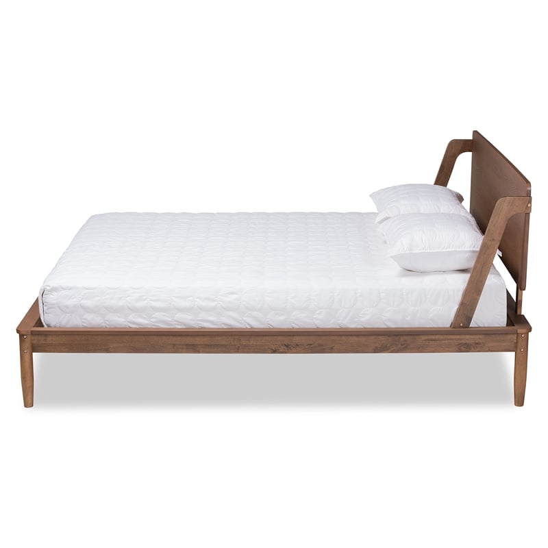 Pemberly Row Walnut Wood Queen Platform Bed with Tapered Legs and Slats