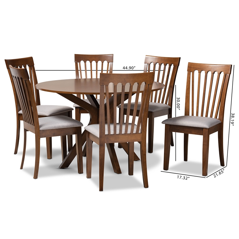 Pemberly Row 7-Piece Dining Set in Gray Fabric & Walnut Brown Finished Wood