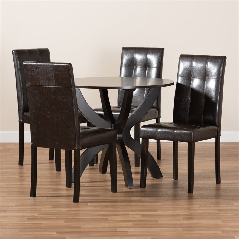 Pemberly Row 5-Piece Dining Set with Faux Leather in Dark Brown Finish