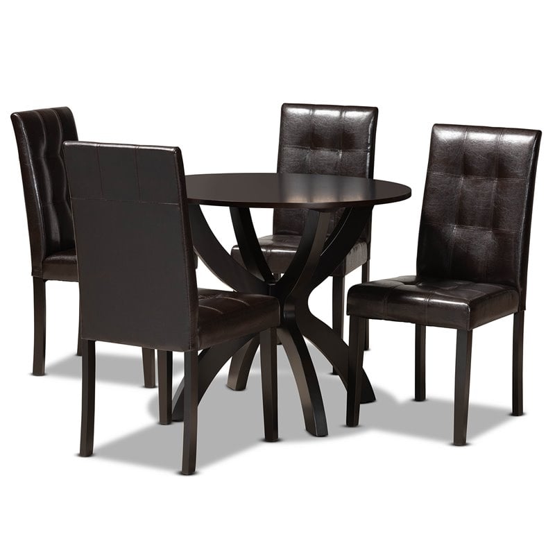 Pemberly Row 5-Piece Dining Set with Faux Leather in Dark Brown Finish