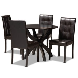 Pemberly Row 5-Piece Dining Set with Faux Leather in Dark Brown Finish