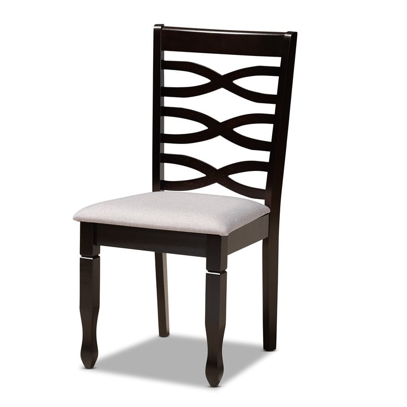 Pemberly Row 5-Piece Dining Set in Gray Fabric & Dark Brown Wood Finish
