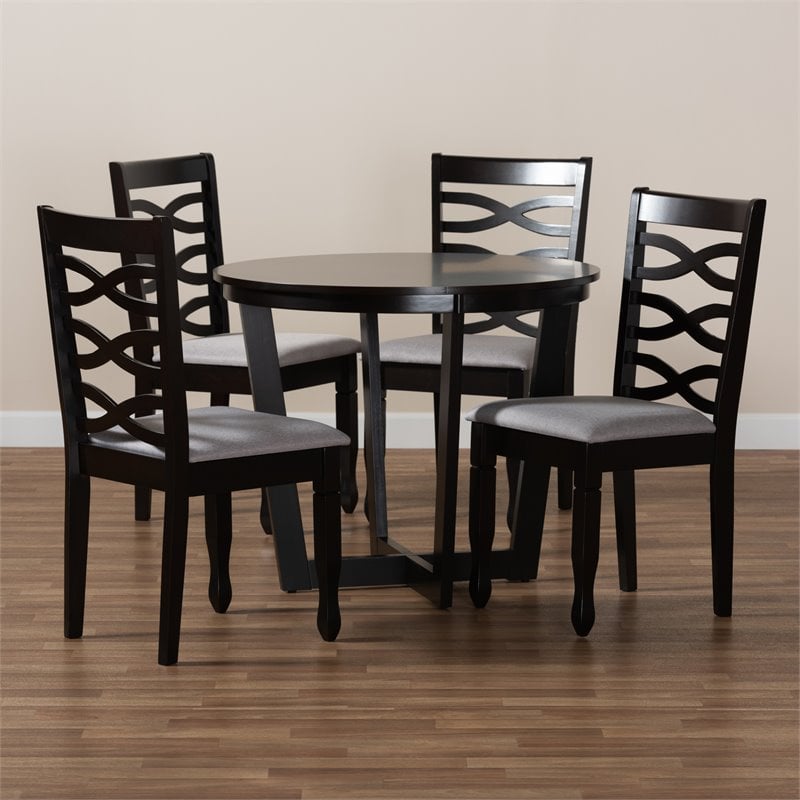 Pemberly Row 5-Piece Dining Set in Gray Fabric & Dark Brown Wood Finish