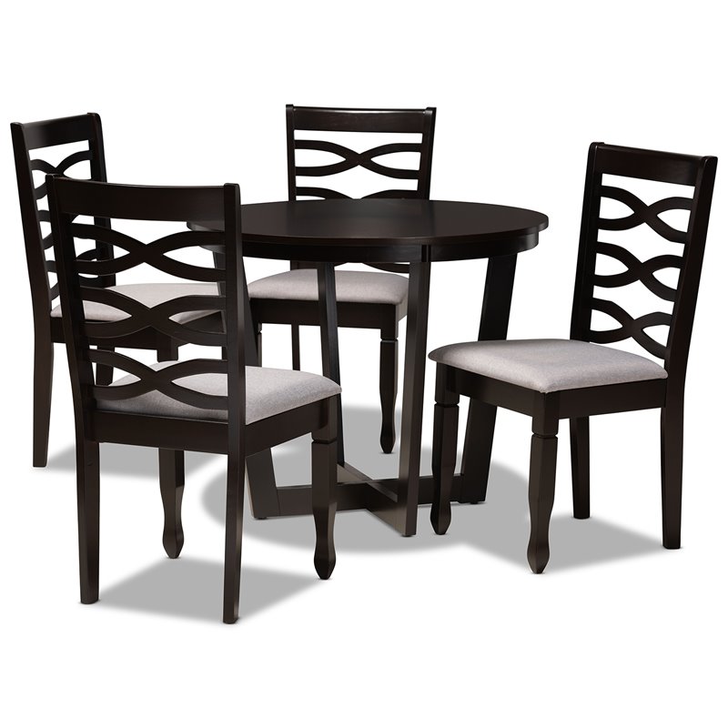 Pemberly Row 5-Piece Dining Set in Gray Fabric & Dark Brown Wood Finish