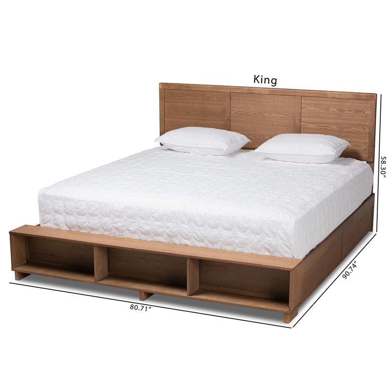 Pemberly Row King Size Bed with 4 Drawers and Built-In Shelves in Brown