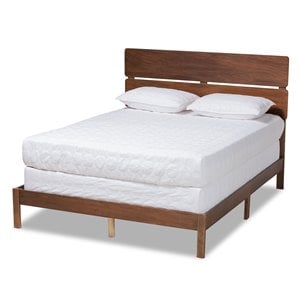 Pemberly Row Queen Size Panel Bed with Walnut Finish Slatted Headboard