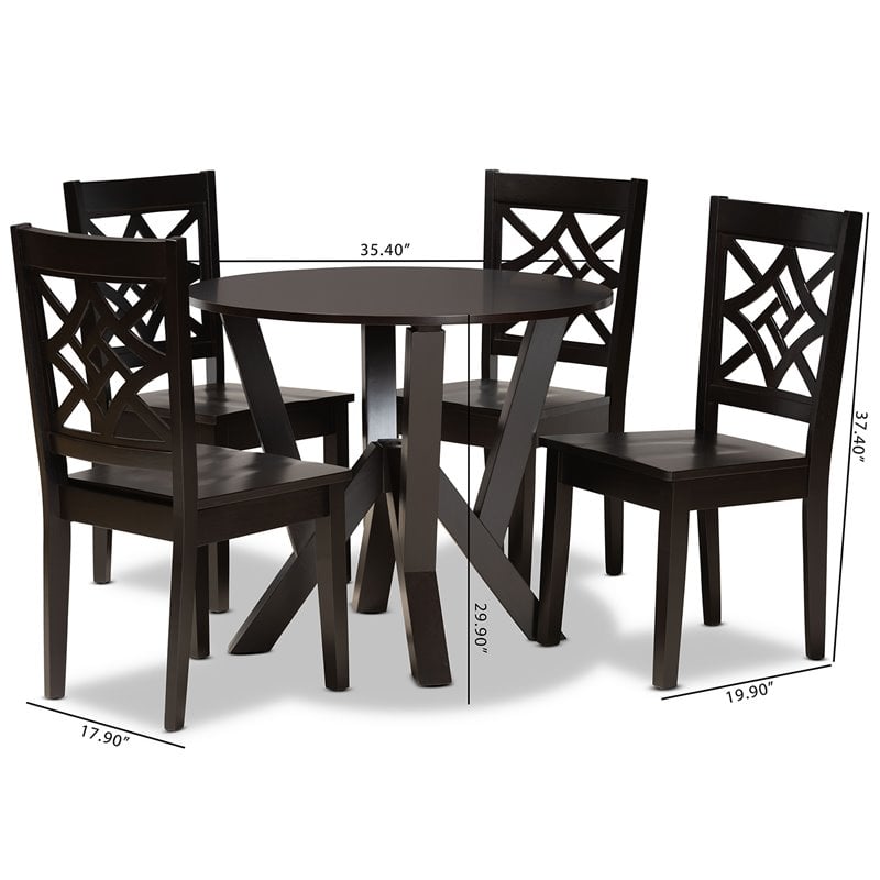 Pemberly Row 5-Piece Dining Set in Dark Brown Wood with Round Table
