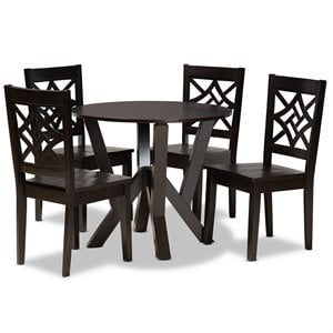 Pemberly Row 5-Piece Dining Set in Dark Brown Wood with Round Table