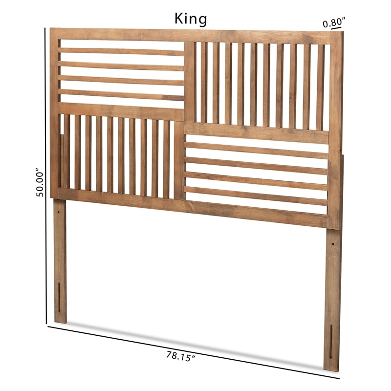 Pemberly Row Queen Size Headboard with Walnut Wood Slatted Design