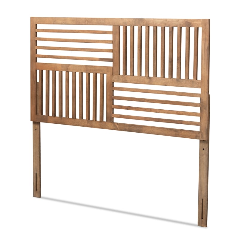 Pemberly Row Queen Size Headboard with Walnut Wood Slatted Design