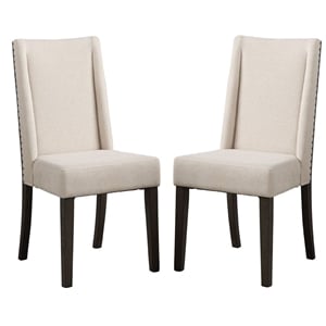 Pemberly Row Set of 2 Upholstered Dining Chairs in Beige with Dusky Cedar Legs