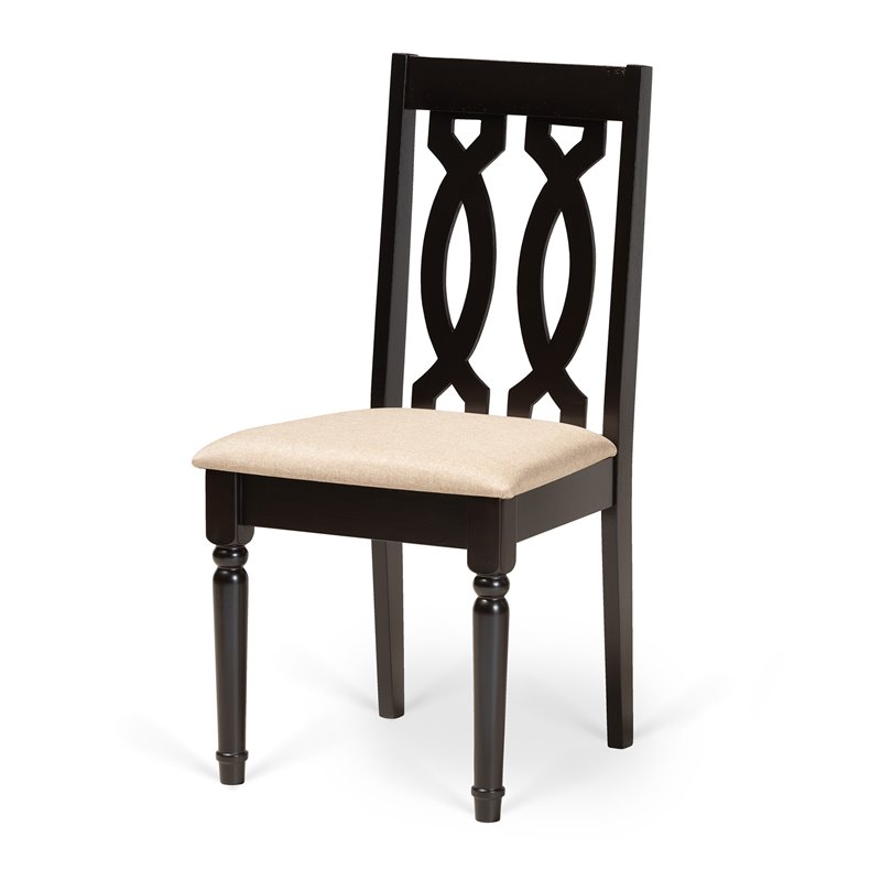 Pemberly Row 7-Piece Wood Dining Set with Sand Upholstery in Dark Brown