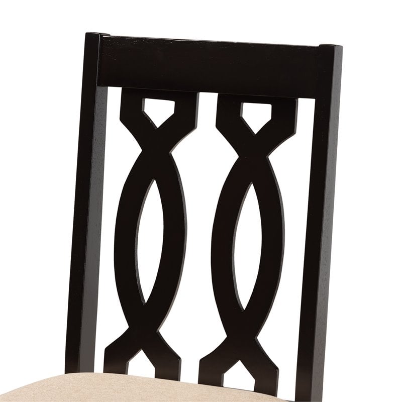 Pemberly Row 7-Piece Wood Dining Set with Sand Upholstery in Dark Brown