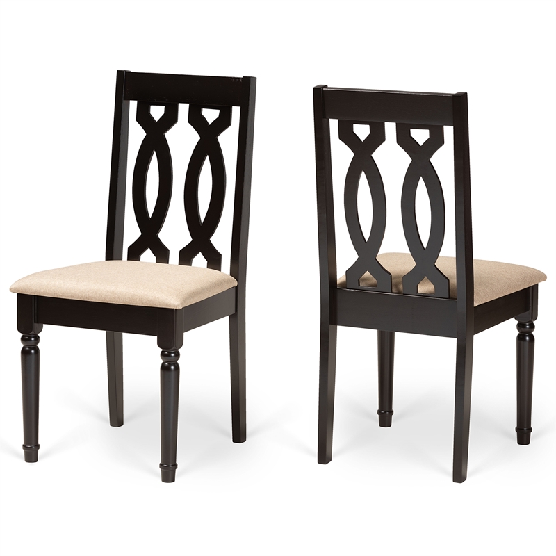 Pemberly Row 2-Piece Wood Dining Chair Set in Brown with Sand Upholstery