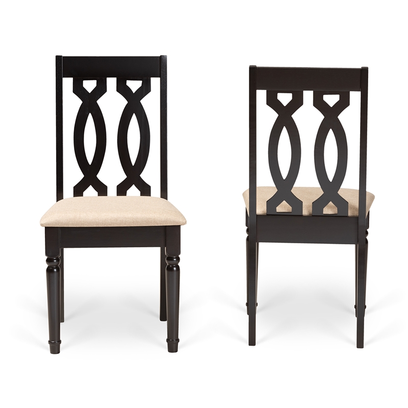 Pemberly Row 2-Piece Wood Dining Chair Set in Brown with Sand Upholstery