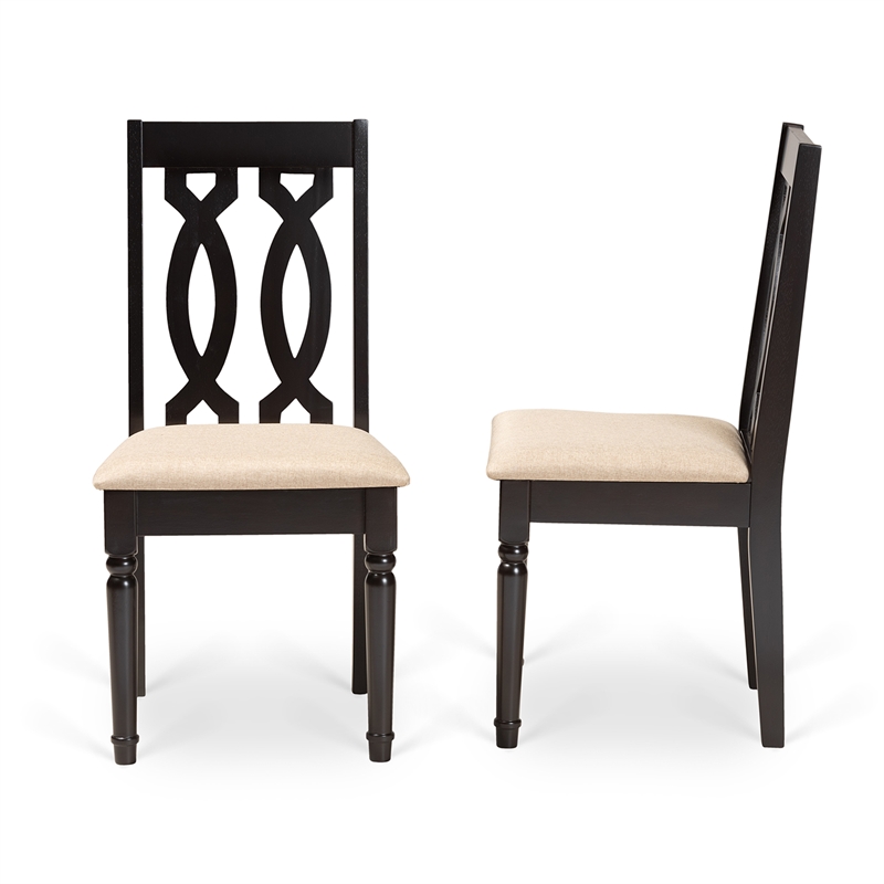 Pemberly Row 2-Piece Wood Dining Chair Set in Brown with Sand Upholstery