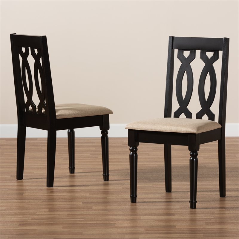Pemberly Row 2-Piece Wood Dining Chair Set in Brown with Sand Upholstery