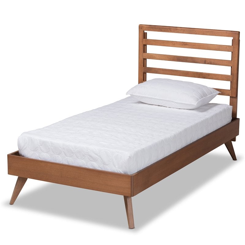Pemberly Row Twin Platform Bed with Walnut Finish and Slatted Headboard