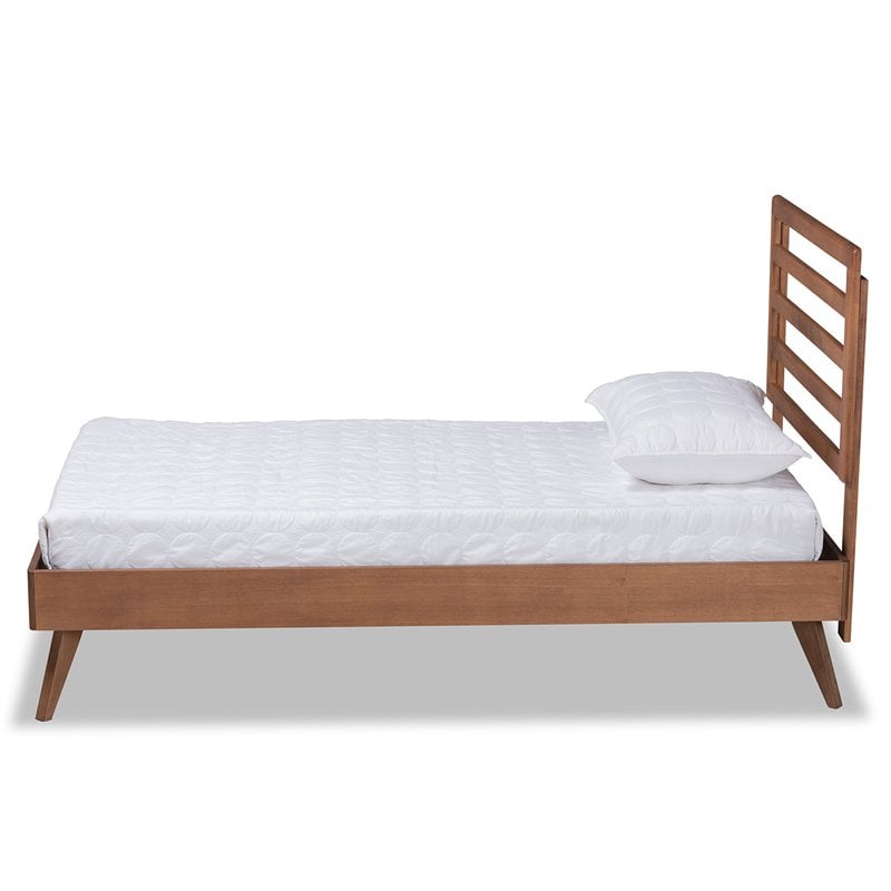 Pemberly Row Twin Platform Bed with Walnut Finish and Slatted Headboard