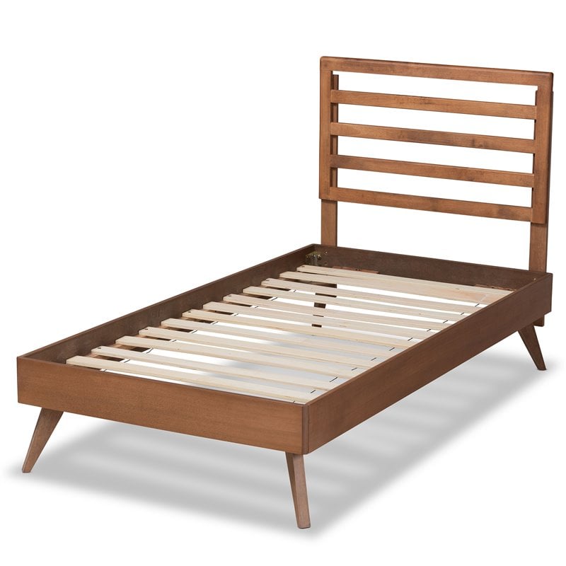 Pemberly Row Twin Platform Bed with Walnut Finish and Slatted Headboard