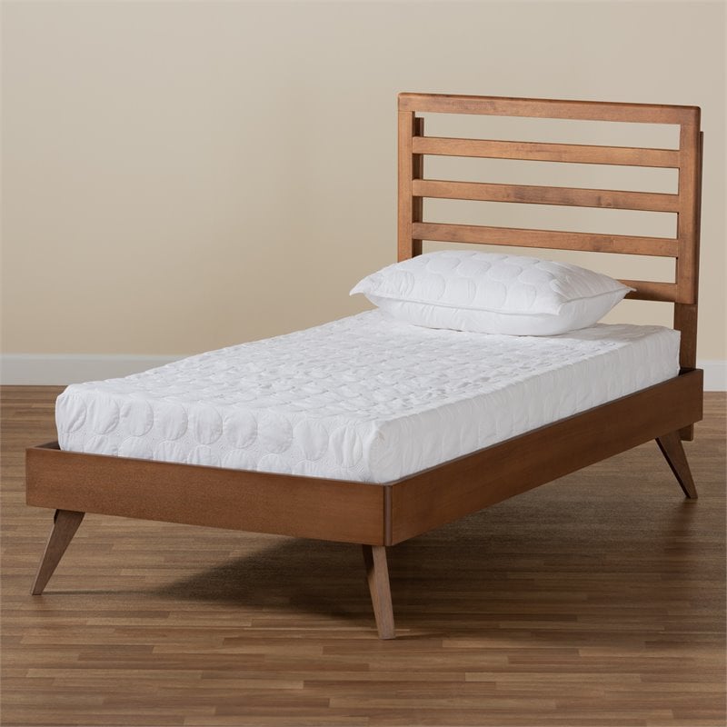 Pemberly Row Twin Platform Bed with Walnut Finish and Slatted Headboard