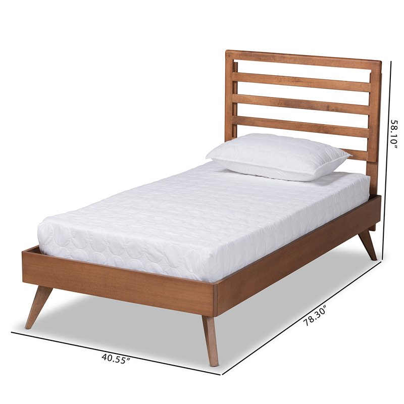 Pemberly Row Twin Platform Bed with Walnut Finish and Slatted Headboard