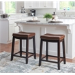 Pemberly Row Backless Counter Stool in Cognac Faux Leather with Wood Frame