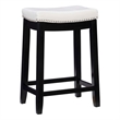 Pemberly Row Backless Counter Stool in White Faux Leather with Wood Frame