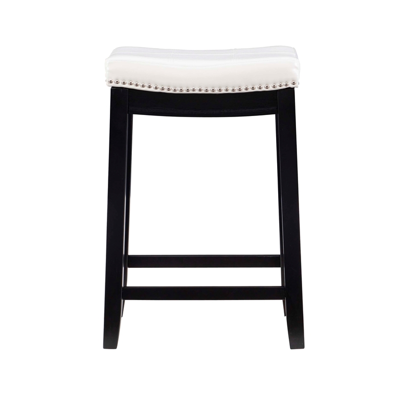 Pemberly Row Backless Counter Stool in White Faux Leather with Wood Frame