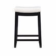 Pemberly Row Backless Counter Stool in White Faux Leather with Wood Frame