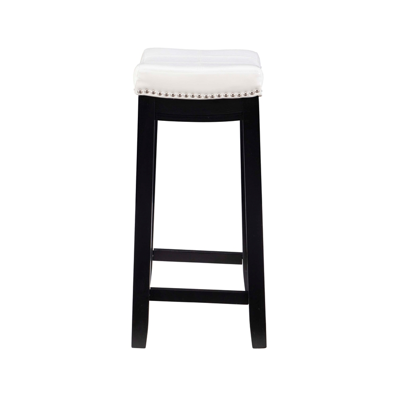 Pemberly Row Backless Counter Stool in White Faux Leather with Wood Frame