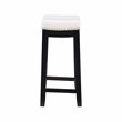 Pemberly Row Backless Counter Stool in White Faux Leather with Wood Frame