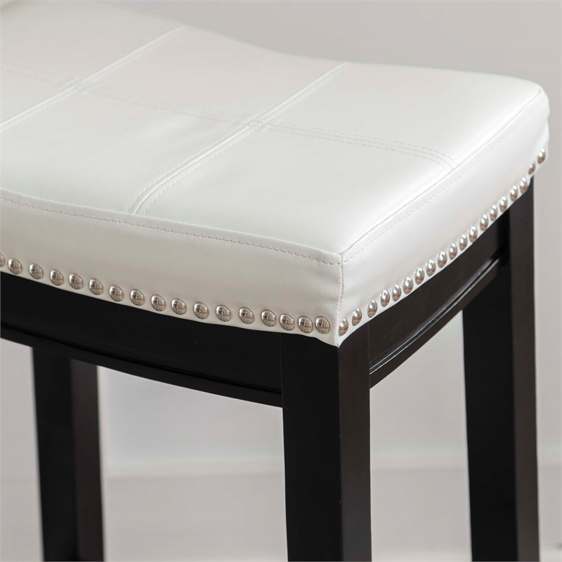 Pemberly Row Backless Counter Stool in White Faux Leather with Wood Frame