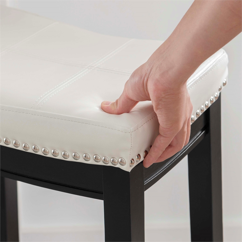 Pemberly Row Backless Counter Stool in White Faux Leather with Wood Frame