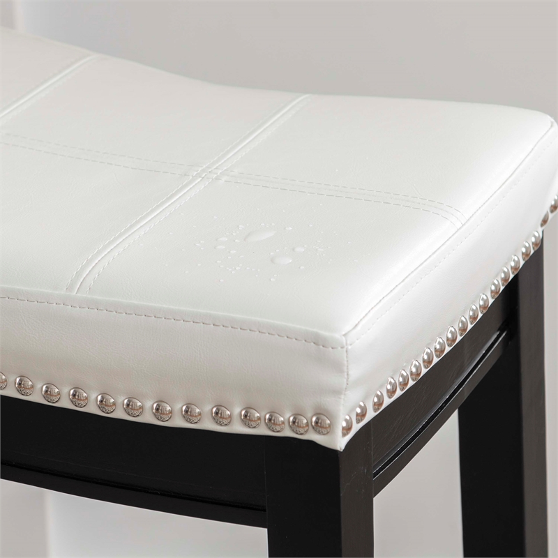 Pemberly Row Backless Counter Stool in White Faux Leather with Wood Frame