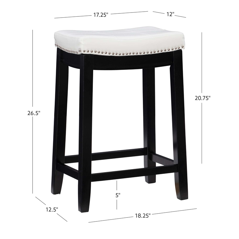 Pemberly Row Backless Counter Stool in White Faux Leather with Wood Frame
