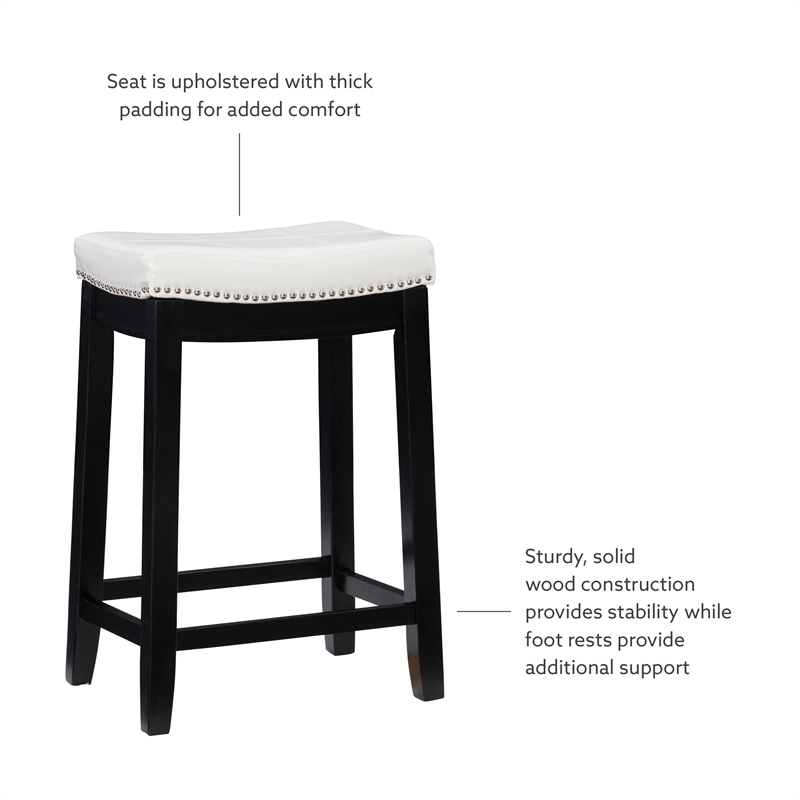 Pemberly Row Backless Counter Stool in White Faux Leather with Wood Frame