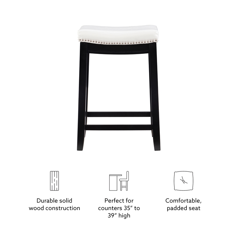 Pemberly Row Backless Counter Stool in White Faux Leather with Wood Frame