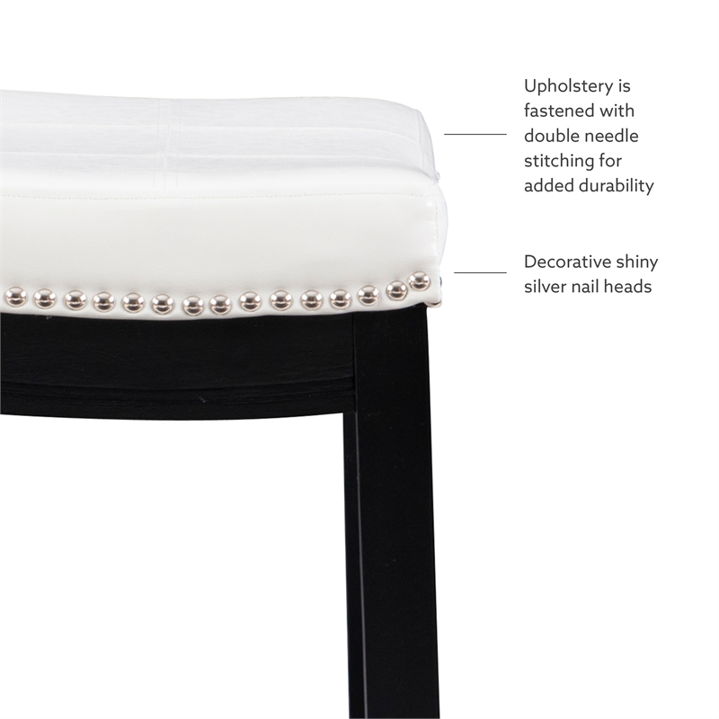 Pemberly Row Backless Counter Stool in White Faux Leather with Wood Frame
